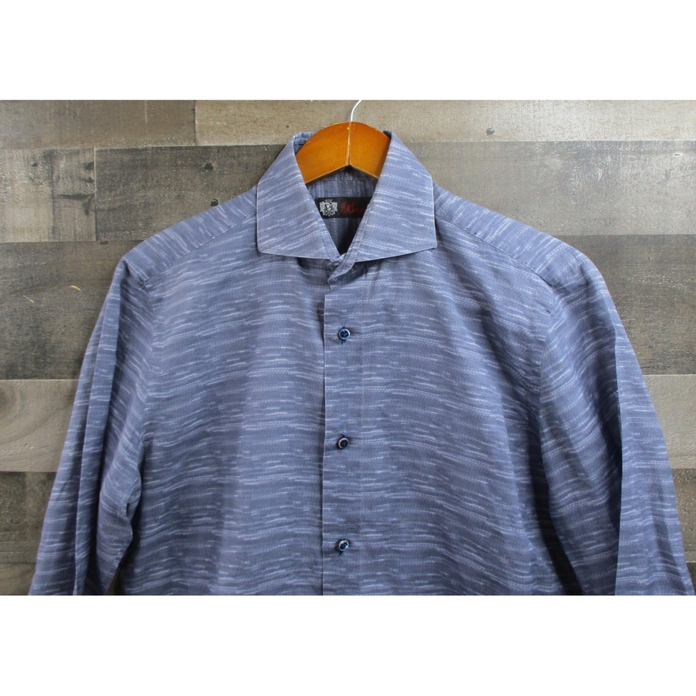 Burdi Chicago Shirt Mens 15 3/4 40 Blue Gray Long Sleeve Linen Cotton Made Italy
